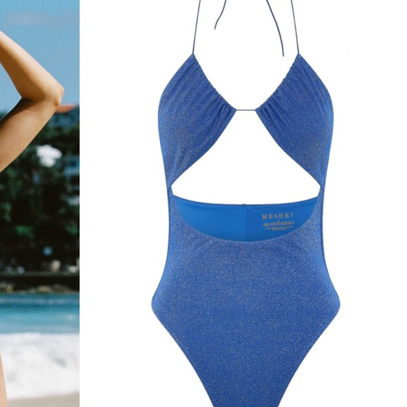One Piece Halter Swimsuit - Cobalt Sparkle - Size M - Picture 2 of 5
